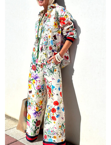 Conjunto De Pantalones De Camisa Con Estampado De Moda Para