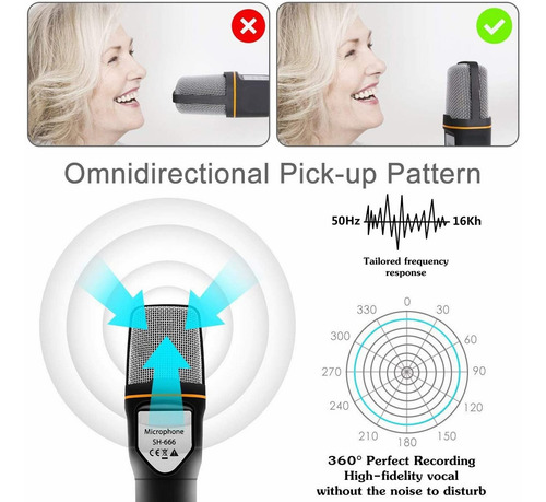 Micrófono Condensador Con Divisor De Audio Y Tripie Antislip