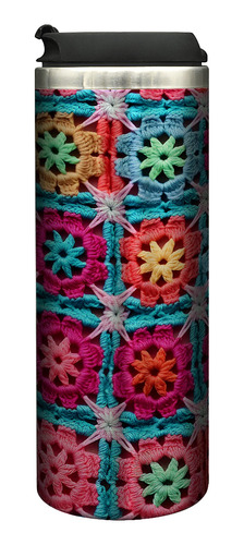 Termo Vaso Para Crocheteras Granny Crochet Y Flores Tejidas