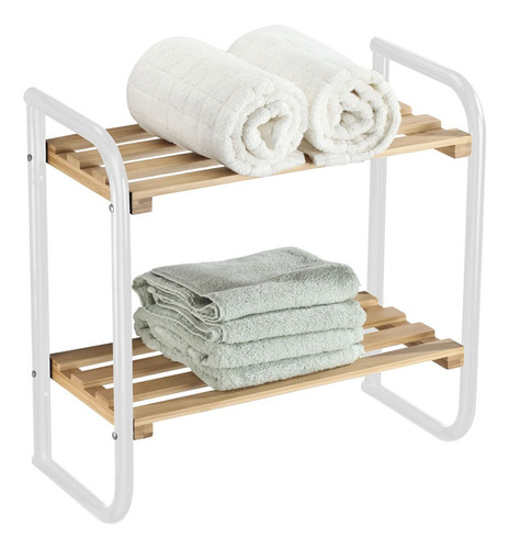 Organizador Baño Repisa Estante Bamboo Toalla Pared O Mesada Color Blanco