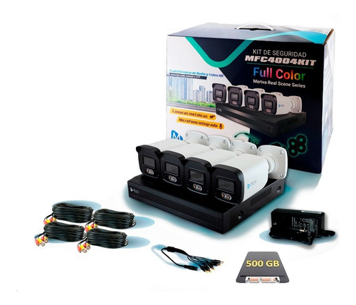 Kit Meriva Full Color 4 Cámaras Bullet 2mp Dvr 4 Ch 500 Gb