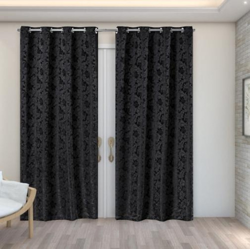 Cortina De Jacquard Para Sala E Quarto 3,00 X 2,70 Cor Preto