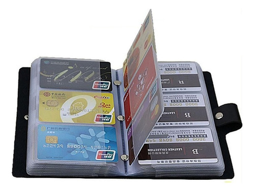 Tarjetero Organizador Porta Tarjetas Piel 90 Espacios Wallet Color Negro Diseño De La Tela Liso