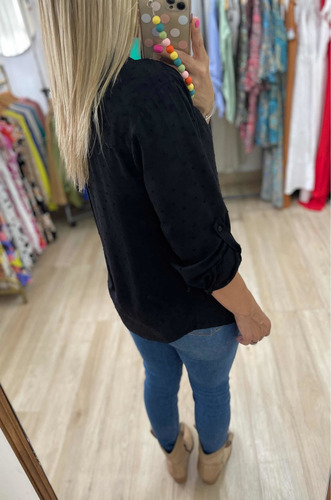 Imagen 6 de 10 de Blusa Camisa Cuello Mao Plumetti Talles Grandes The Big Shop