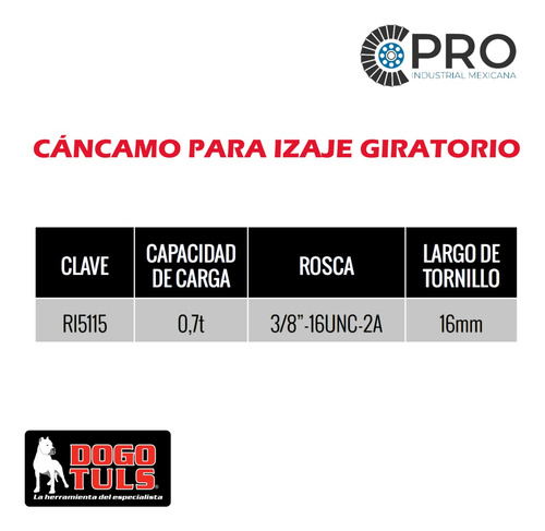 Cáncamo Para Izaje Gir 360°-180° 3/8 16unc Cap 0.7 T, G80