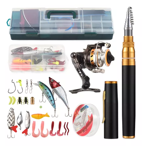  etacklepro Kit completo de caña de pescar telescópica y carrete  de pesca de 200 piezas, caja de aparejos de pesca, línea de pesca, bolsa de  engranajes, juego de pesca de agua