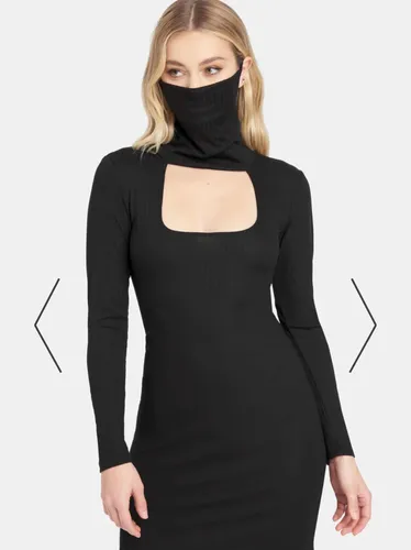 Vestido Negro Marca Bebe Cuello De Tortuga Escote Profundo