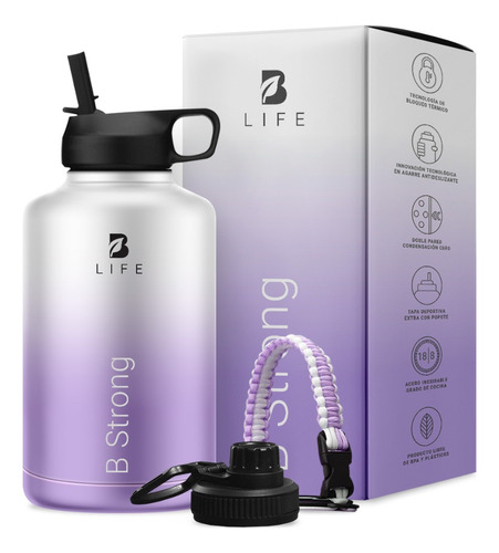 Botella De Agua Térmica Frío Y Calor 2lt. Para Gym B Life Color Violeta