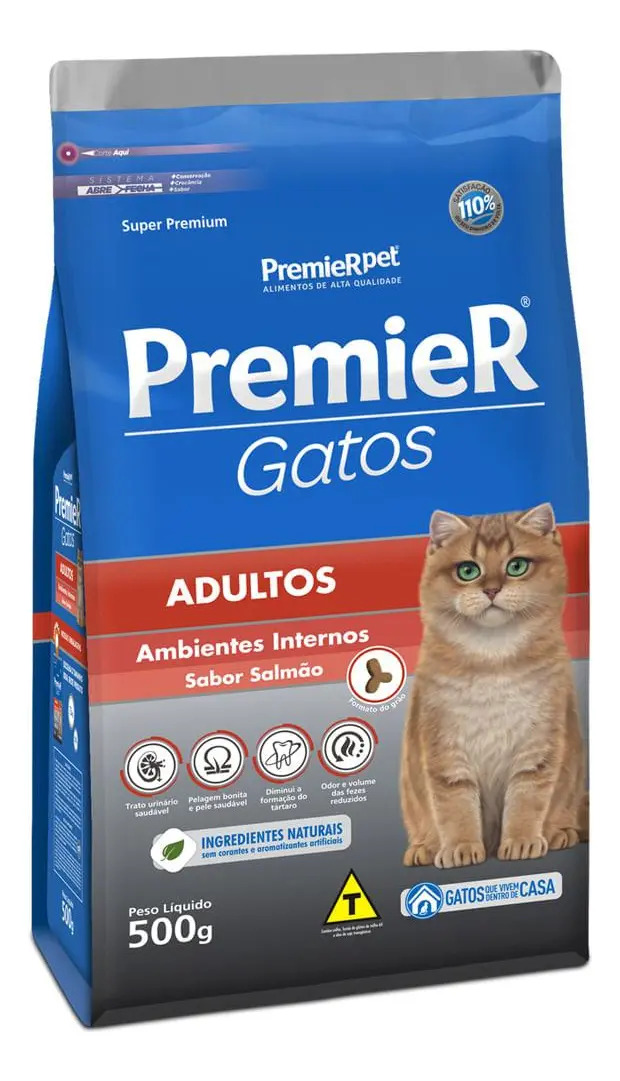 Ração Premier Gatos Adultos Ambientes Internos Salmão 7,5kg