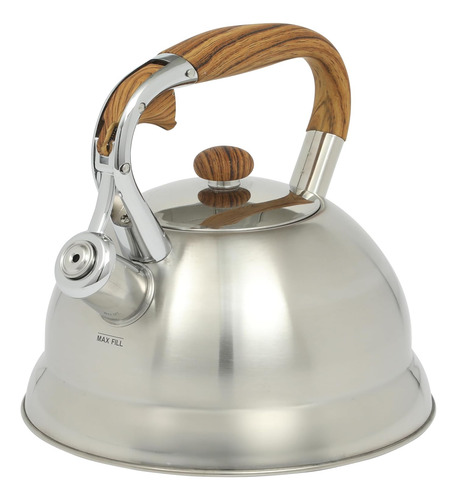 Tetera De Acero Inoxidable De 2 Cuartos Con Mango De Madera