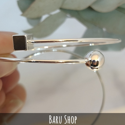 Imagen 3 de 6 de Pulsera Esclava Regulable Acero Blanco Bolita Y Cuadrado