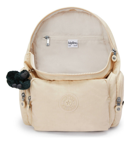 Kipling Mochila City Zip Tamaño Chica 100% Color Back to Beige Diseño de la tela Color Sólido