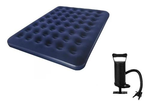 Kit Colchão Inflável Casal Resistente + Bomba De Ar Manual