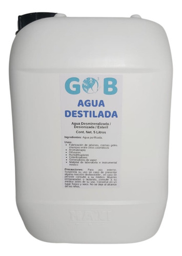 Agua Destilada - Desmineralizada - Gob - 5 Litros