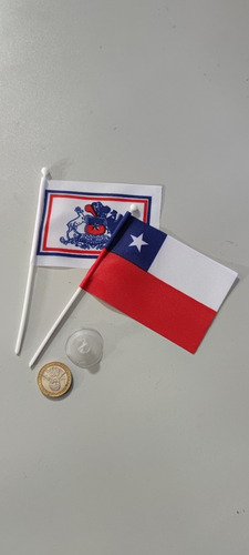 Pack Bandera Chilena + Escudo + Ventosa Vidrio 7x11cms