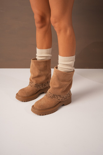 Botas Mujer Gamuza Tachas Urbanas Caña Doblada Moda Lilo