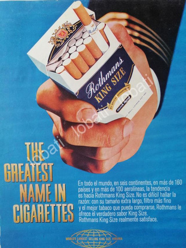 Cartel Publicitario Retro Cigarros Rothmans King Size 1968