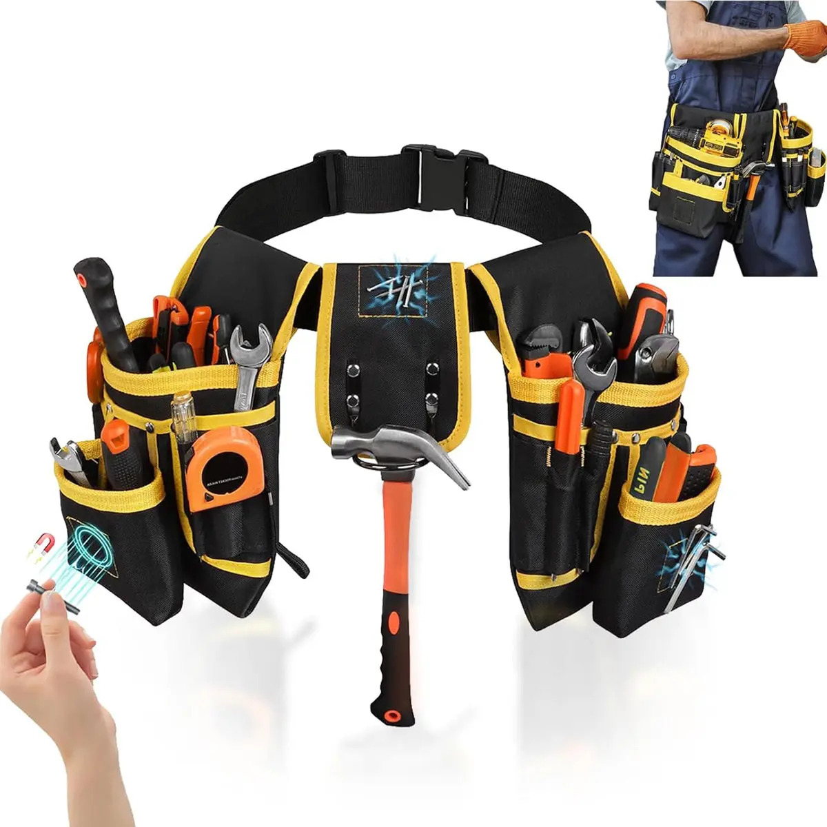 Bolsa Portaherramientas Magnética para Electricistas con 26 Compartimentos Ajustables