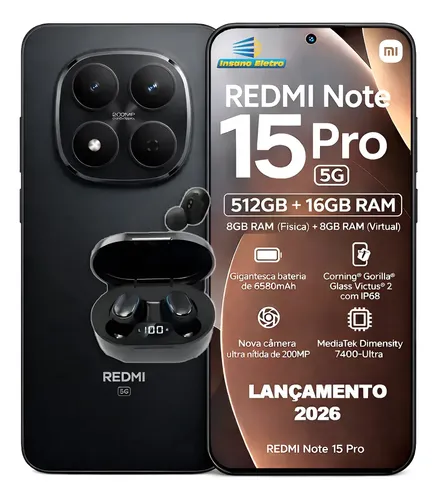 Redmi Note 15 Pro (5g) 512gb+16gb Ram Global Br +brinde Fone