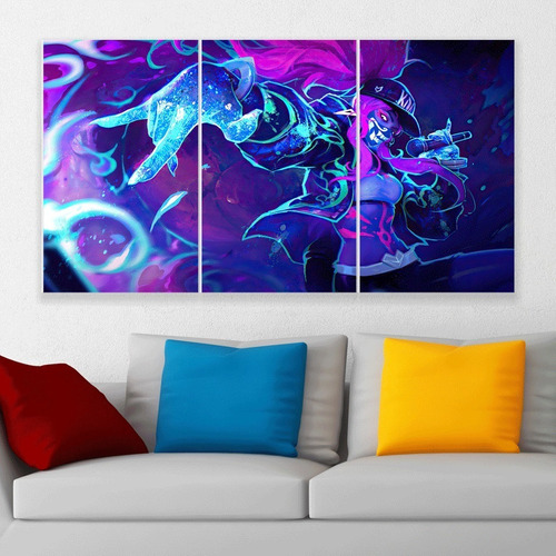 Cuadro Triptico K/da Akali Neon Lol Art Canvas Personalizado