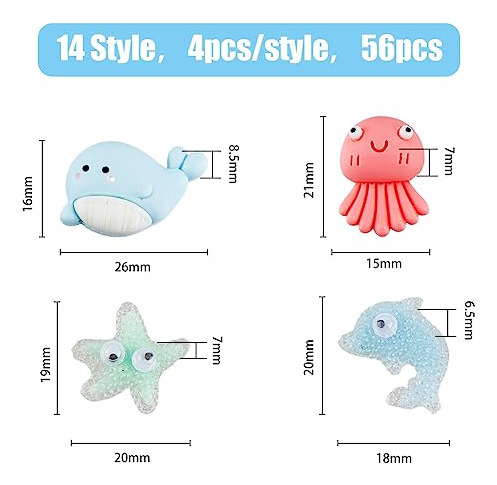 Dijes De Resina De Animales Marinos, 56 Piezas Colores