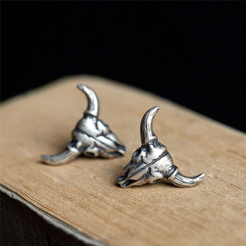 Aretes Calavera Craneo De Toro Bull Hombre Mujer Plata S925
