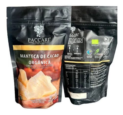 Manteca Cacao Sin Azucar Libre Gluten Paccari 200 Gramos