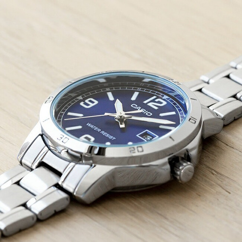 Reloj Casio Dama Ltp V004d Acero Inoxidable Fechador Azul