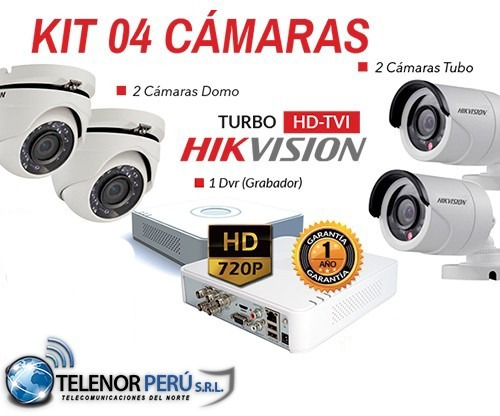 Kit 4 Camaras De Seguridad Hikvision Hd Y Dvr