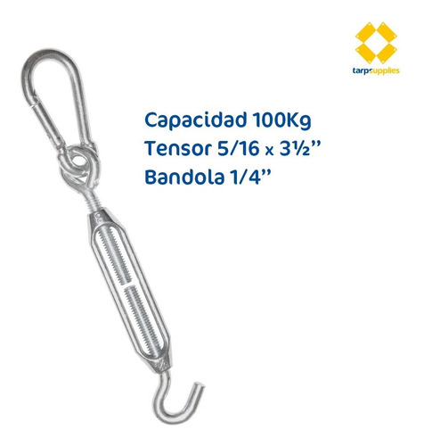 4 Tensor 5/16x3 1/2 Bandola Kit Para Instalar Malla Sombra