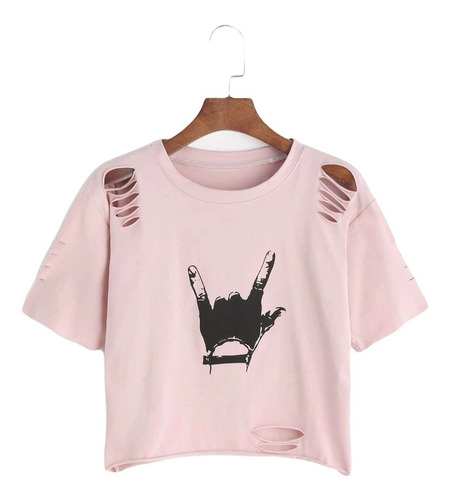 Crop Top Rosado Palo Rosa Hoyos Mano Shein