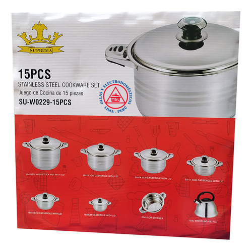 Juego De Ollas Acero Quirurgico Suprema 15 Pcs Con Vaporera