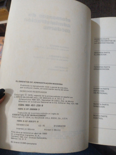 Elementos De Administración Moderna Harold Koontz Y Cyril O (Usado)