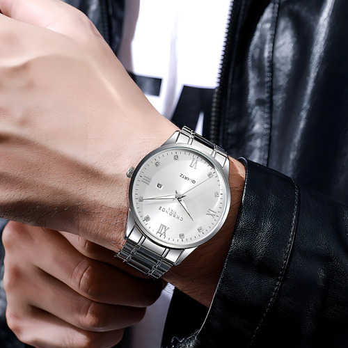 Relojes De Cuarzo Luminosos Chronos Con Calendario Para Homb Color Del Fondo Plateado