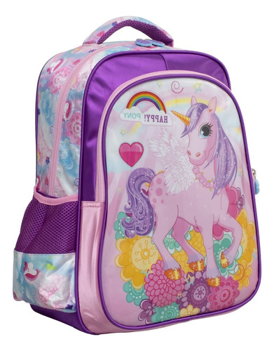 Mochila Escolar Infantil Happy Pony Meninas Cor Roxa