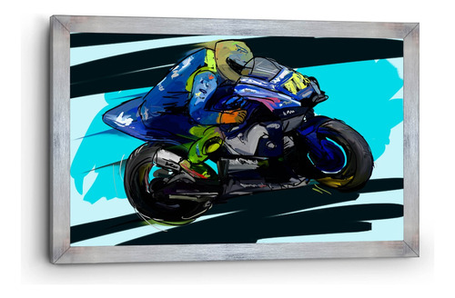 Cuadro Enmarcado Clasico Motociclista Pintura 90x140cm