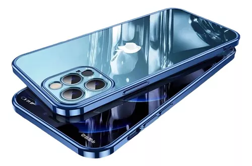 Funda de silicona transparente con borde azul para iPhone 12 Pro