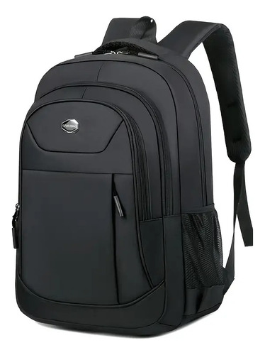 Mochila De Viaje O Escolar Backpack De Poliester Impermeable Negro Liso