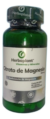 Citrato De Magnesio Herbaplant 60 Capsulas De 500mg