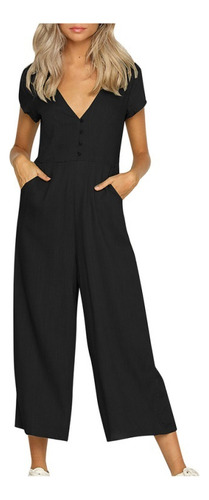 Pantalón Moderno Para Mujer Con Cuello En V, Corte Con Boton