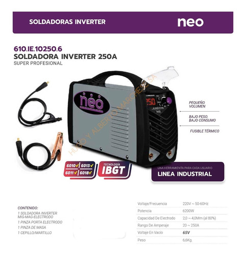 Soldadora Inverter Neo 250amp 610.ie.10250.6 Profesional Ind