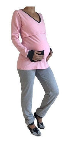 Pijama De Invierno Rosa Lactancia Y Maternidad