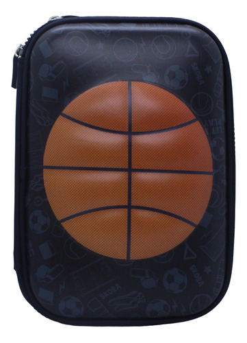 Cartuchera Skora Basketball Pelota 3d Relieve Basket Color Negro