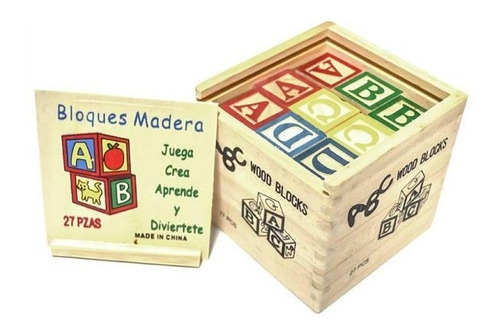 Cubos Didáctico De Madera 27 Pcs Letras Y Números De Madera