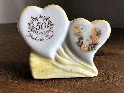 Pergaminho Porcelana Coração Bodas De Ouro 50 Anos 10cm