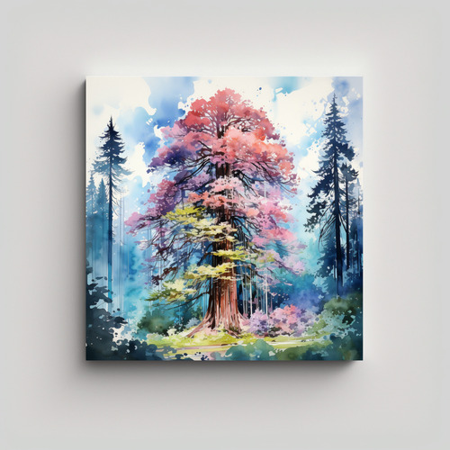 60x60cm Lienzo De Tela Estilo Galeria Alegre Árbol Rojo Y A