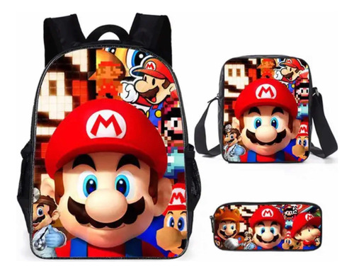 Set De Morral, Lonchera Y Cartuchera 3pzas Súper Mario Bros