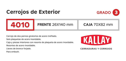Cerrojo Kallay 4010 Herrero Seguridad Casa