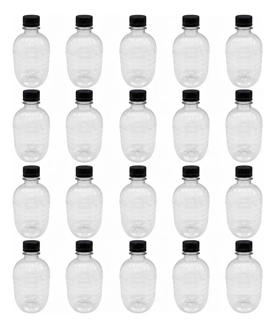 20 Garrafas Pet Growler 500ml Tipo Corote Tampa Lacre Preta