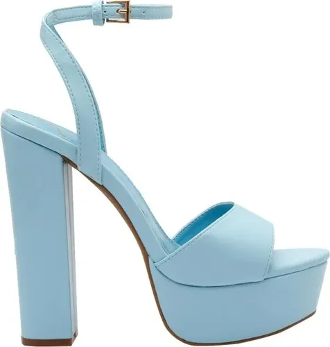 Tacones Abiertos Con Plataforma Azul Cielo Con Pulsera Cuotas